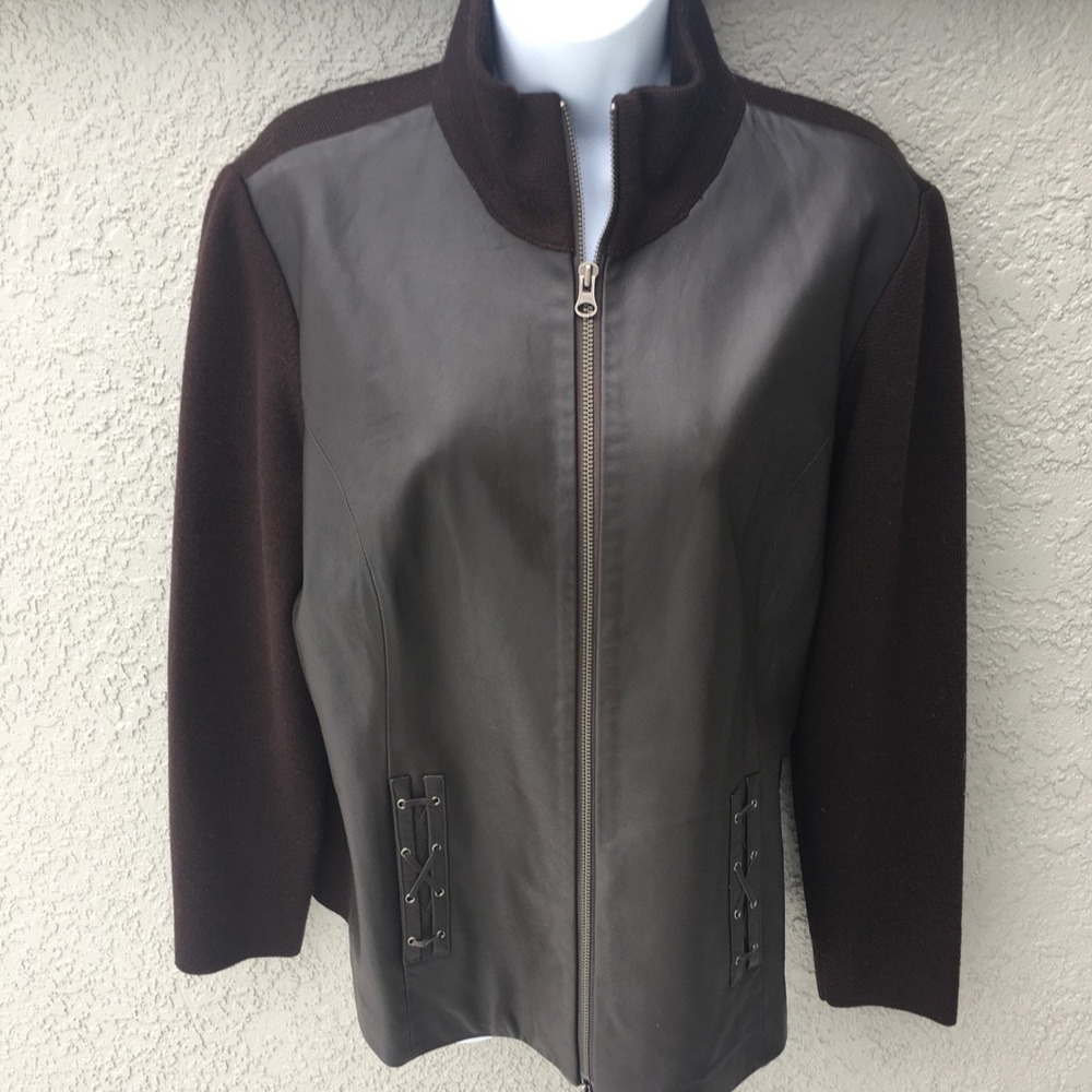 Katherine Kelly leather & wool brown jacket